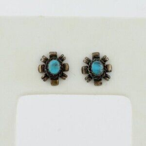Sterling Silver Small Turquoise Earrings Stud Post 1/2" x 3/8"